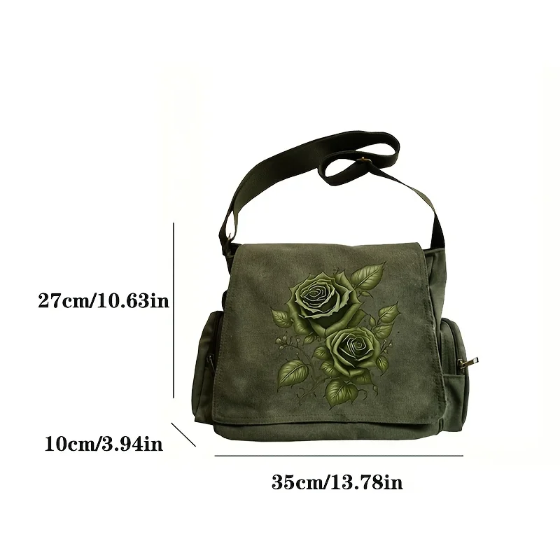 Rose Print Women's Messenger Bag Large Capacity Crossbody Bag