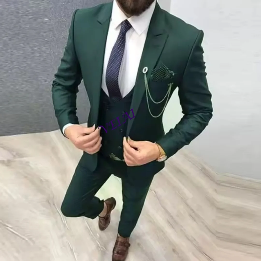 

CustomizedMen Suits 3 Piece Formal Groom Tuxedos for Prom Party Tailored Suit Men's Celebration Important Interview Peak Lapel B