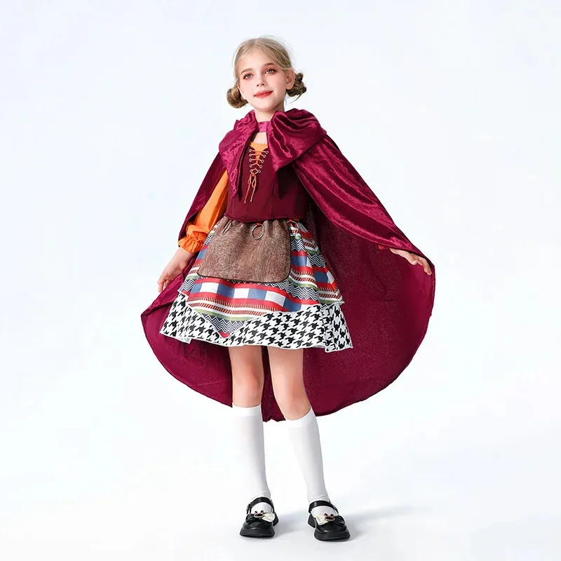 

Girls Red Riding Hood Costumes Shawl Cloak Carnival Medieval Maid Cosplay Costume Performance Witch Fancy Dress gglk1/