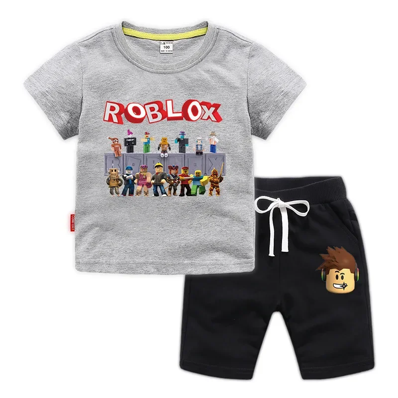 เกม Roblox เสื้อผ้ากางเกงขาสั้นแขนสั้นเสื้อยืดชุดเด็ก Homewear ชุดผ้าฝ้ายชุดนอนฤดูร้อนของขวัญวันเกิด