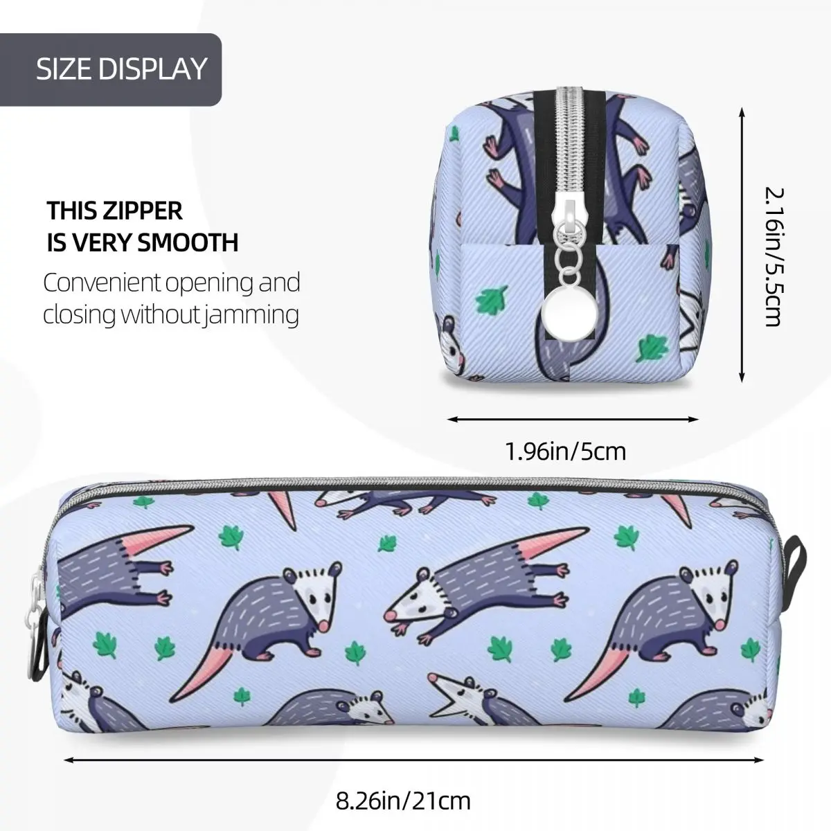 Opossum Pattern Lápis Case para Estudantes, bonito Gambá, Pen Holder Bags, Grande Capacidade, Escola Zipper Pencilcases