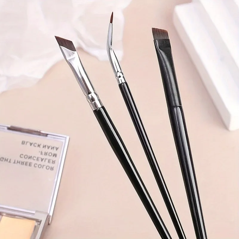 Angled Eyeliner Makeup Brush Set 8 Pcs Scythe Liner Brush Flat Definer for Winged Liner Graphic Eyeliner Foundation Makeup Tool