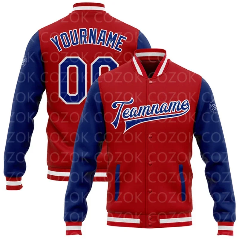 

Custom Red Color 3D Printed Baseball Button Jacket Bomber Full-Snap Varsity Letterman Jacket