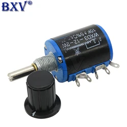 1SET = 1PCS WXD3-12 1W 10K 4.7K 3.3K 2.2K 1K Resistance Ring Multi Circle Precision Wire Wound Potentiometer + 1PCS Black Knob