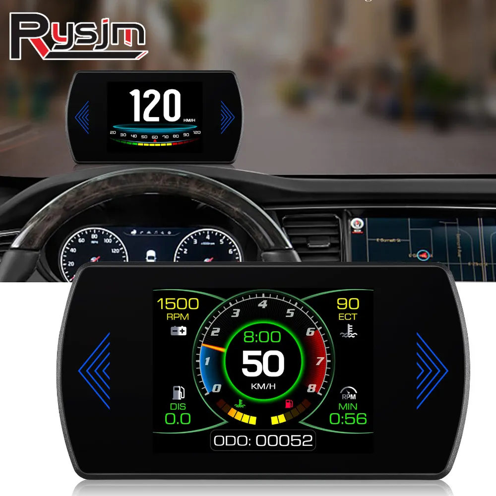 P12S Car Head Up Display OBD2 Auto On-board Computer Security Alarm Digital Speedometer Water Temp Fuel Consumption OBD HUD