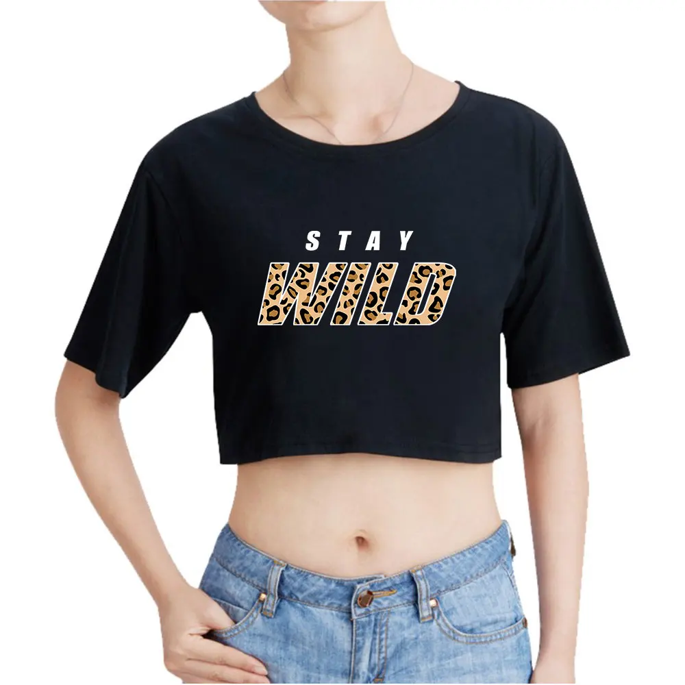 Ben Azelart Stay Wild Vintage 90s Crop Top Exposed Navel T-Shirt Women Oversize ONeck Tops Fashion Funny Tshirt