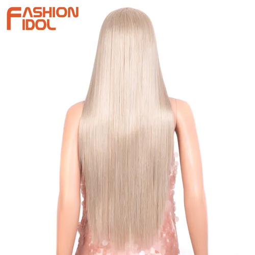 Imagen 2 del producto FASHION IDOL-pelucas frontales de encaje liso de 30 pulgadas, pelucas sintéticas para mujer, Rubio, azul, 613, resistente al calor, Cosplay, peluca recta Lolita