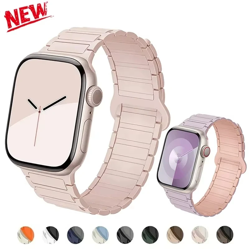 애플 워치 밴드용 마그네틱 루프 실리콘 스트랩 46mm 42mm 49mm 45mm 41 44mm 40mm IWatch Ultra 2 시리즈 11 10 9 8 7 6 5 4 SE 3