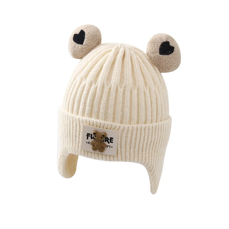 Baby hat autumn and winter cute cartoon ear protection knitted cap boys and girls thickened warm cold woolen cap