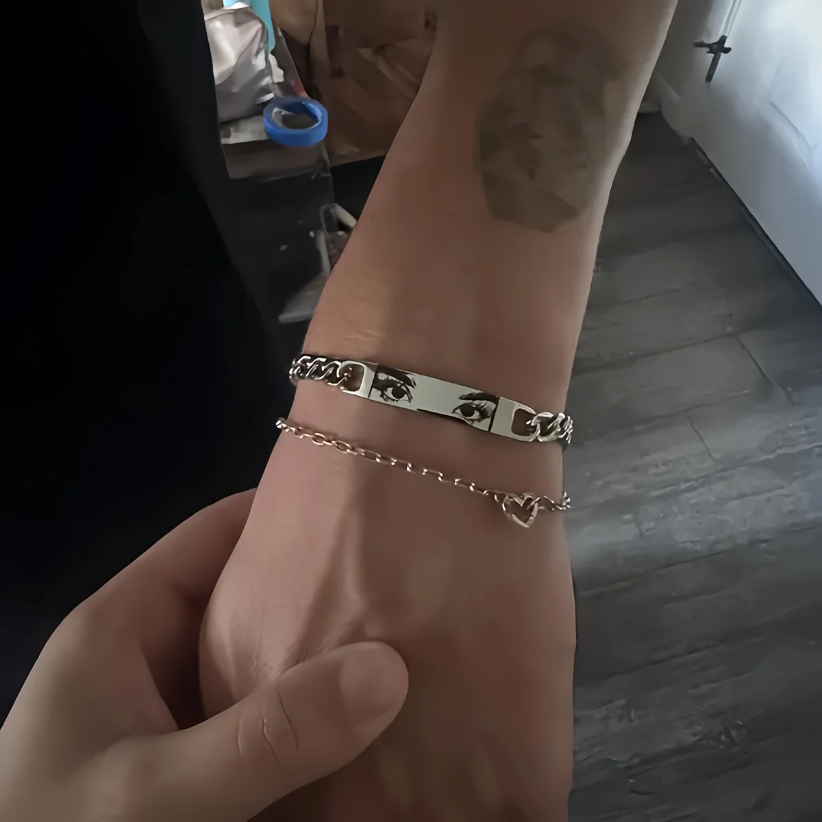 

Custom Men's Stainless Steel Bracelet,Engrave Eyes,Lover's Gaze,Hip-Hop Punk Rock Personalized Bracelet,Couple's Memorial Gift