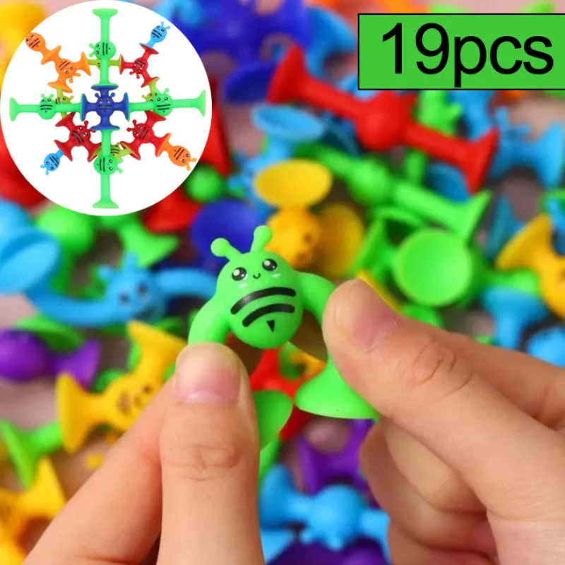 1/19pcs Suction Cup Building Toy Soft Cartoon Bees Blocks Sucker Toy Parent-child Interactive Game Gift Kids Learning Toys