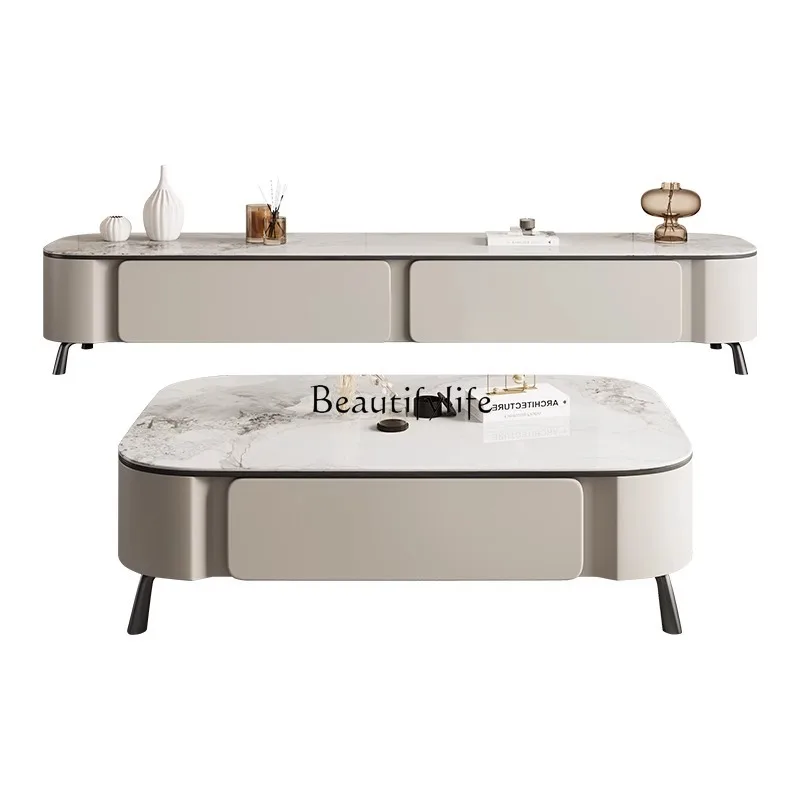 

Italian minimalist coffee table TV cabinet rock slab modern simple living room size apartment designer coffee table combination