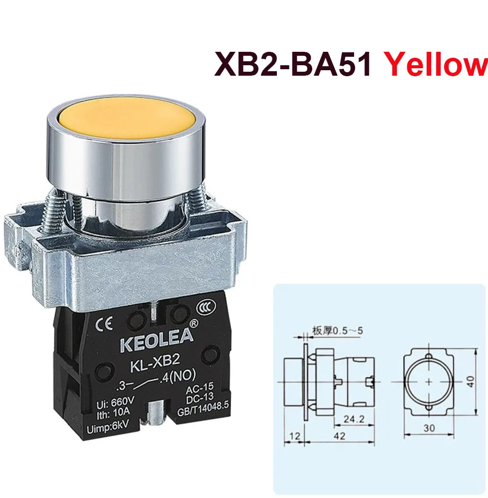 1Pcs Button Switch Self Reset Small Mushroom Head Emergency Stop 22mm Knob Key Start Inching Power on XB2-BG21 XB2-BA21 XB2-BS54