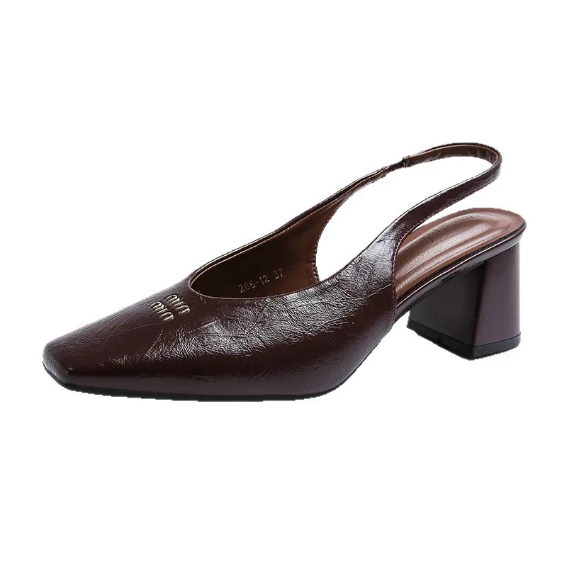 2025 Summer New Large Baotou Women's High Heels Single Shoes Fashion Style Lacquer Leather Mary Jane Women's Shoes Shallow Mouth