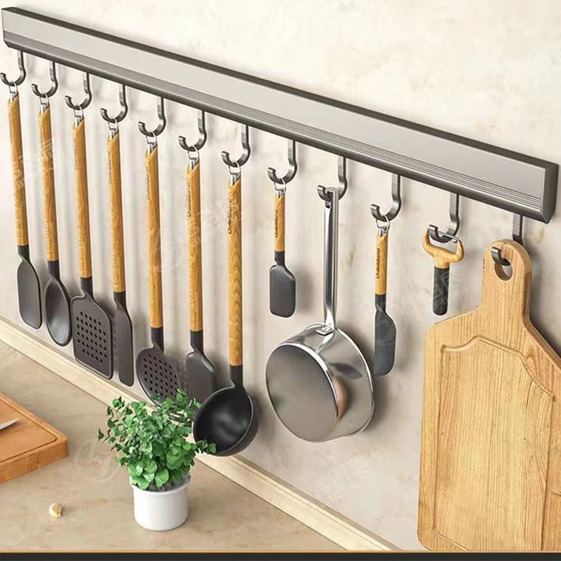 Ponsvrije Muur Gemonteerde Haken Rack Keukengerei Opberg Rij Haak Houder Badkamer Gewaad Handdoek Hangers Multifunctionele Haken