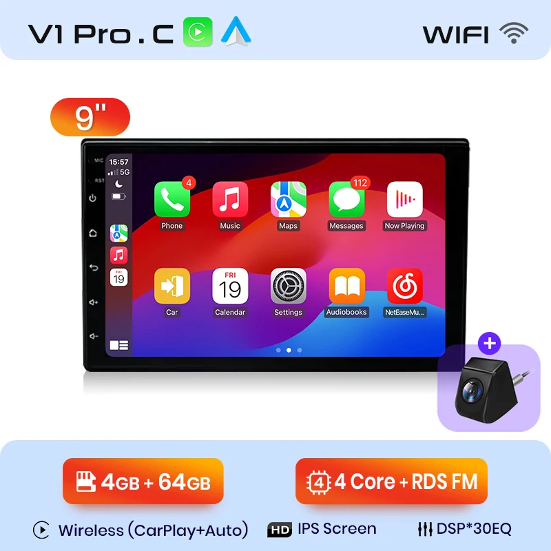 Junsun Qualcomm 8-Core 360 graden camera universele stereo 7" 9" 10" autoradio draadloze CarPlay Android Auto IPS touchscreen multimediaspeler slimme intelligente systemen 2 Din head unit autoradio