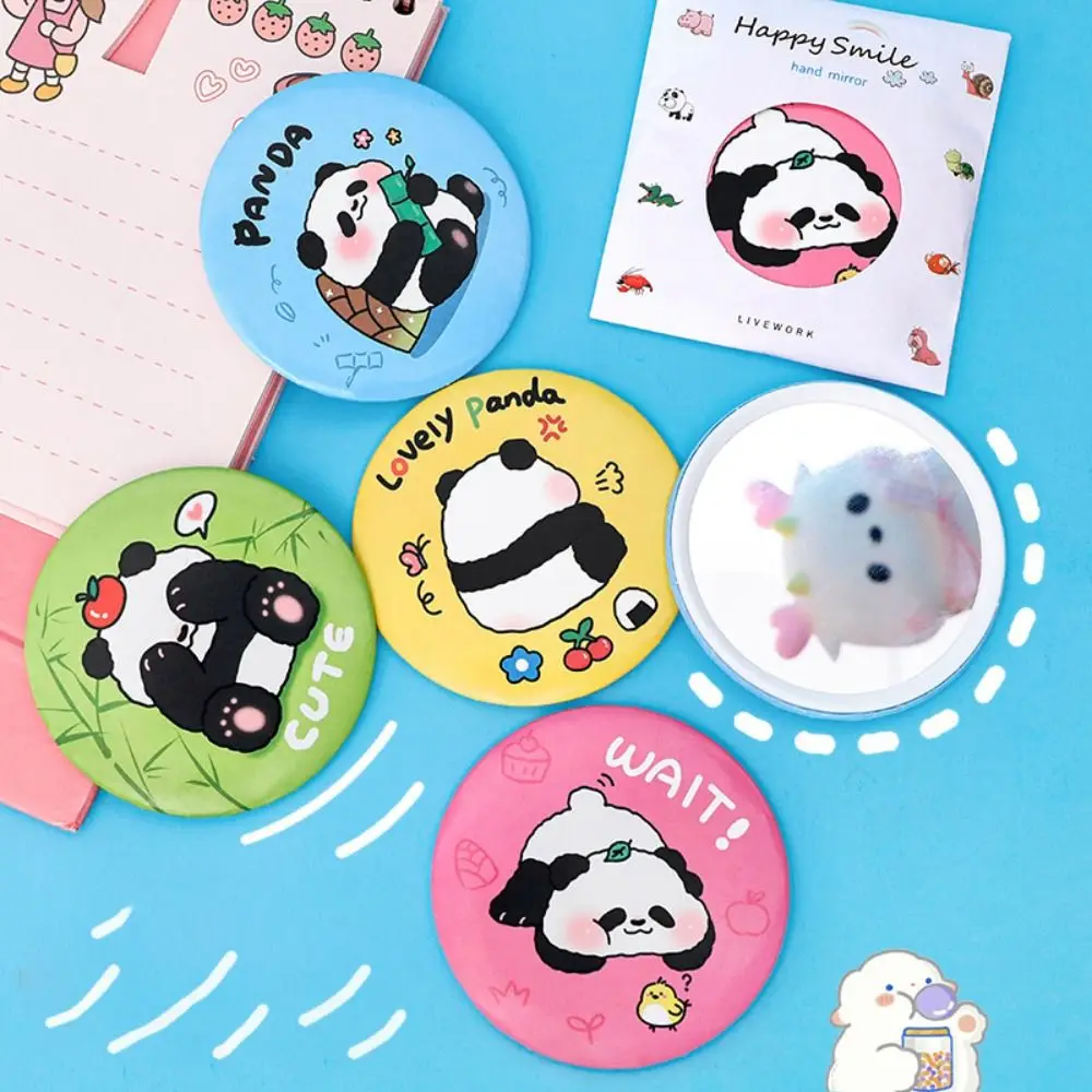 Touch Up Small Round Mirror Mini Panda Small Mirror Cartoon Portable Makeup Mirror Creative Single-sided Pocket Mirror Outdoor