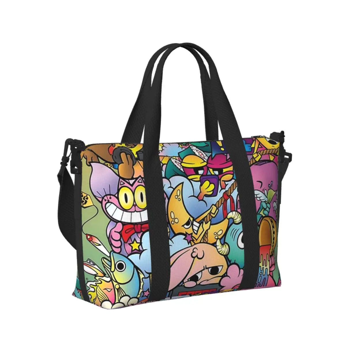 

Things In Life Cute Colorful Vexx Style Doodle Beach Travel Bag Tote Bags for Gym Sport Women Shopping Duffle Shoulder Bag