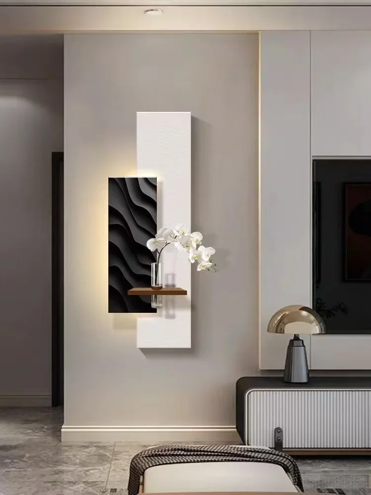 DIY cream-style living room decorative painting sandstone hydroponic green plant flower hanging painting 2024 new luminous mural