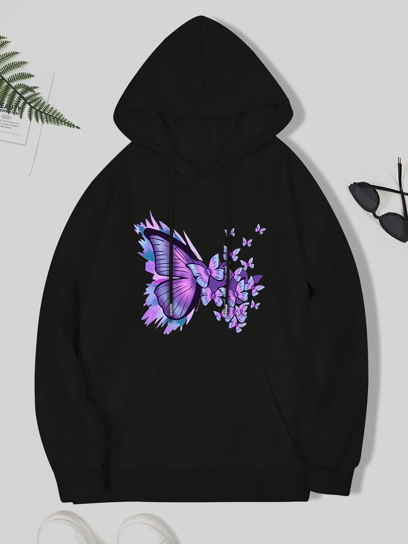 Purple Dream Butterfly Printed Hoodies Casual Women Sweatshirts Comfortable Fleece Pullover Crewneck Female Tops y2k Clothes