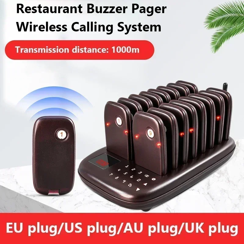 Restaurant Pager Wireless Calling System 16 Vibrator Coasters Buzzer Bell Receivers For Food Truck Cafe Bar Club Pagers