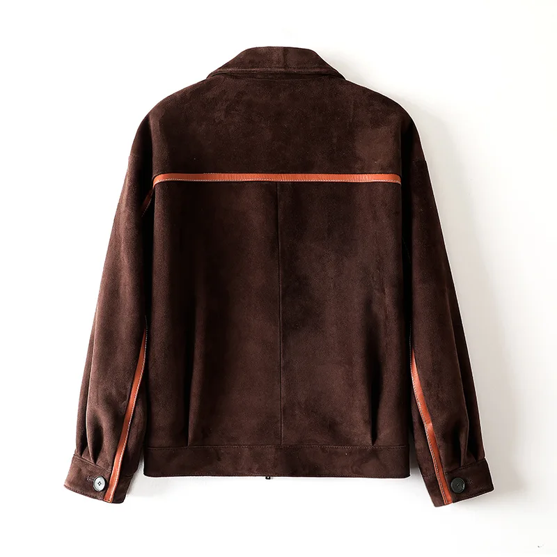 Chaquetas de piel de cabra importadas de piel auténtica para mujer, chaquetas de piel de oveja informales a rayas con empalme de café Retro para otoño e invierno, 2025