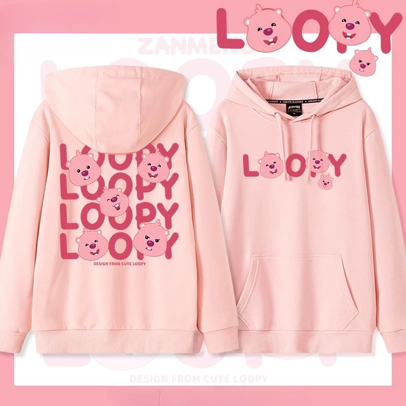 جديد الكورية نمط لطيف الكرتون Loopy الرموز التعبيرية طباعة مقنعين زوجين سترة فضفاضة كلية سترة الاتجاه مضحك الخريف والشتاء سترة