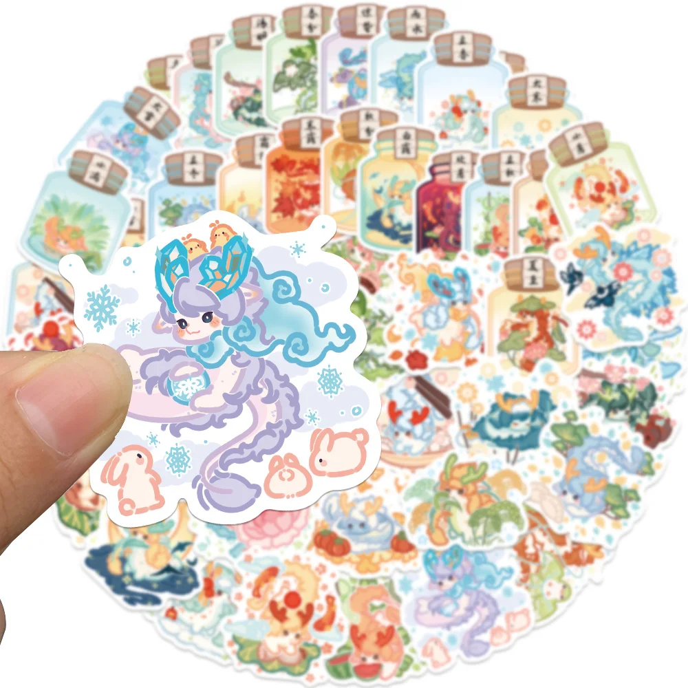 48Pcs Cartoon Seasonal Dragon Stickers for Scrapbook Stationery Laptop Pad Sticker Vintage Craft Supplies Scrapbooking Material