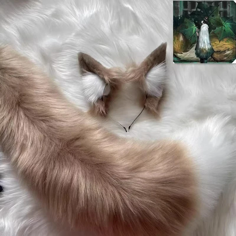 

New Handmade Work Fox Ears Hairhoop Earrings Cosplay Anime Fox Tail Lolita Acessories Hair Hoop Headwear Customized