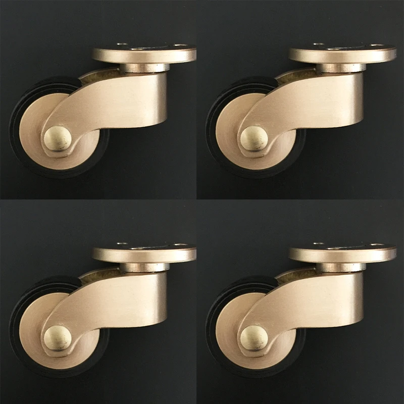 Roulettes de meuble silencieuses résistantes à l'usure, 1 en effet, en laiton massif, en caoutchouc, pour table, chaise, canapé, pieds de canapé, à 360 °, 4 pièces