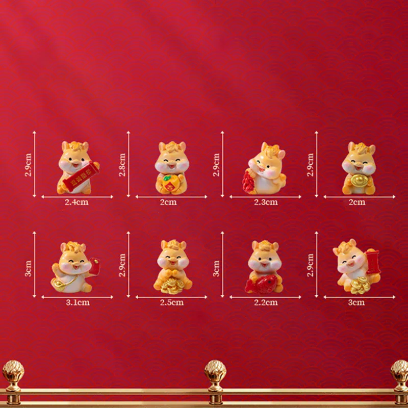 2026 New Year Figurines Miniatures Cartoon Lucky Horse Micro Landscape Car Interior Home Desk Ornaments Room Decor Gift