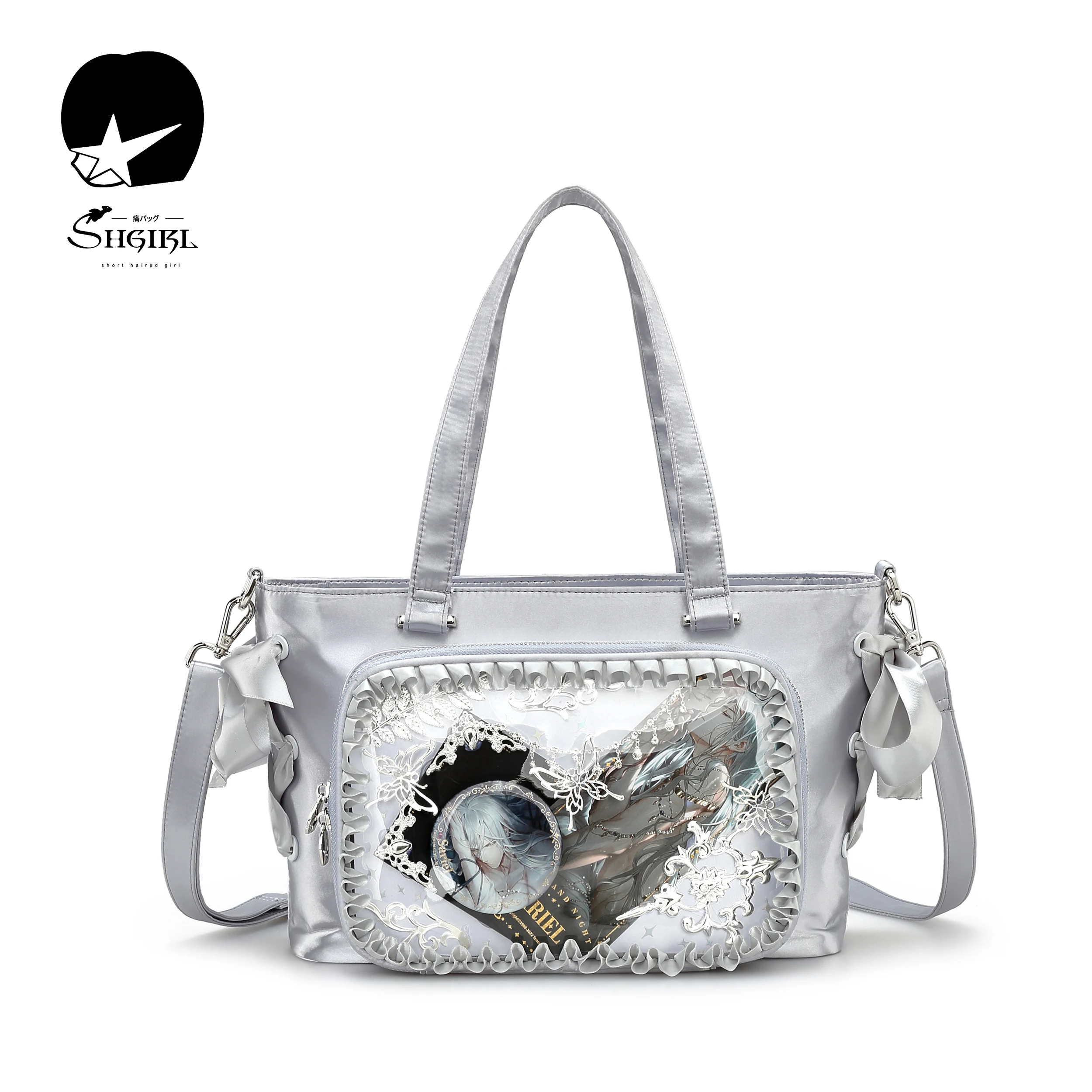 Sweet Flower Ruffled Single Shoulder Crossbody Bag Large Capacity Cosplay Student Pain Bag Ribbon Satin Tote Bag Female Backpack