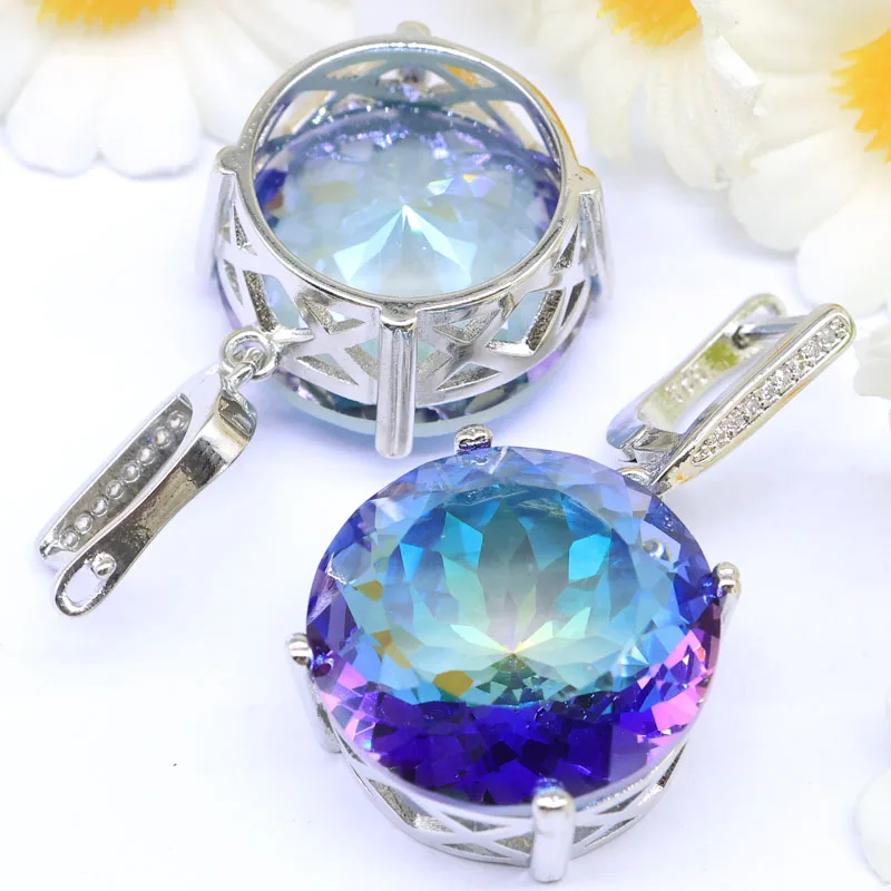 35x20mm Dazzling created Fire Rainbow Mystic Topaz London Blue Topaz CZ Women Dating Silver plated Dangle Earrings