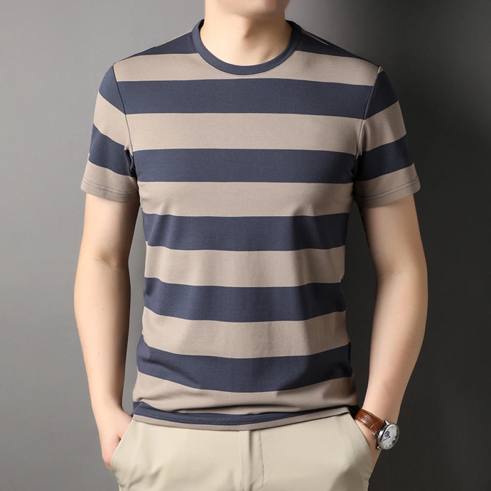 100% Cotton High Quality Horizontal Stripes Simple Fashion Men's T-shirt Classic Timeless O Neck Tops Casual Unisex Kid's Tees