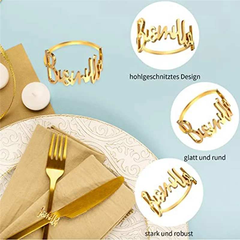 حلقات منديل A45I، حلقات منديل رمضان، أبازيم منديل معدنية لتزيين الطاولة الذهبية لحفلات الزفاف الإسلامية الإسلامية