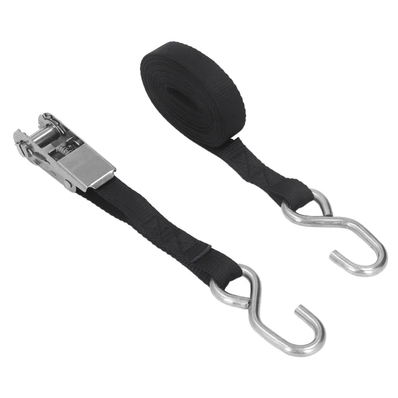 

1in 25mm Ratchet Tie Down Straps Black Rust Proof Precise Stitching For MotorcycleTrailer Truck Kayak Boat 5m / 16.4ft