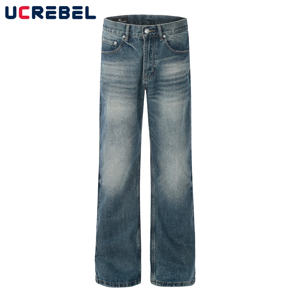 

Retro Washed Distressed Jeans Mens Pocket Spring High Street Loose Straight Denim Pants Men Trousers