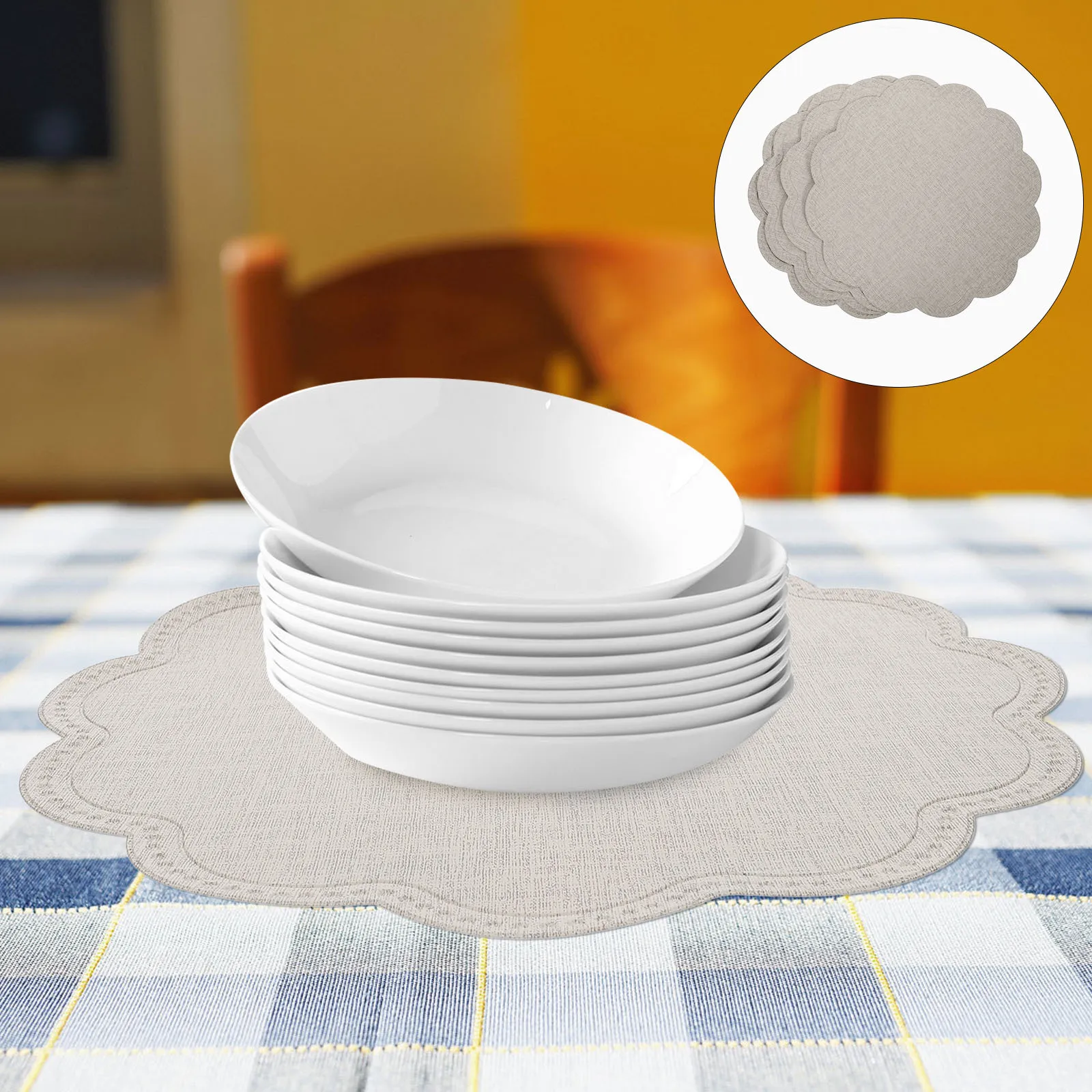 

4pcs Anti-Slip Heat Resistant Placemat Flower Shape Oilproof Table Mat For Dining Room Kitchen Party Reusable Pu