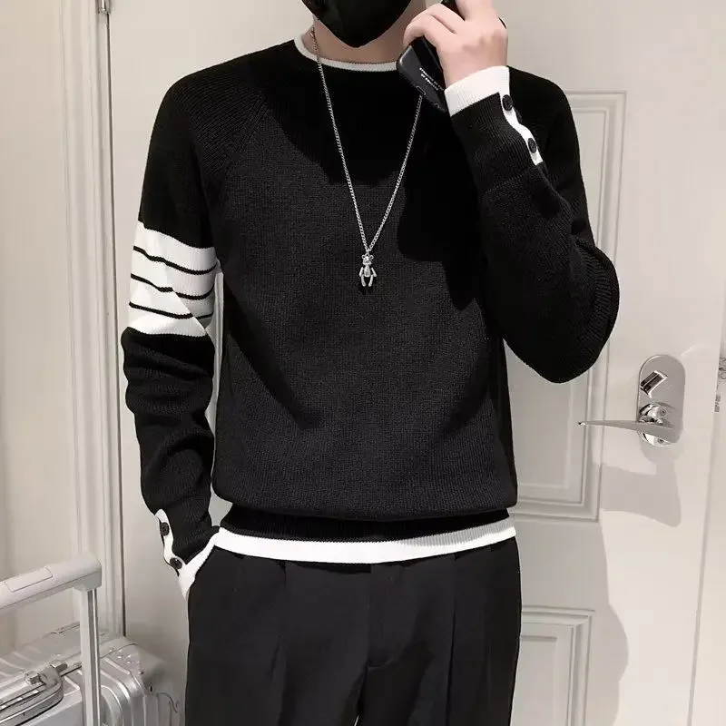 Men\'s Clothing Striped Green Pullovers Knit Sweater Male Splicing Casual 90s Vintage Old Wool Spring Autumn Sheap Cheap V Tops A