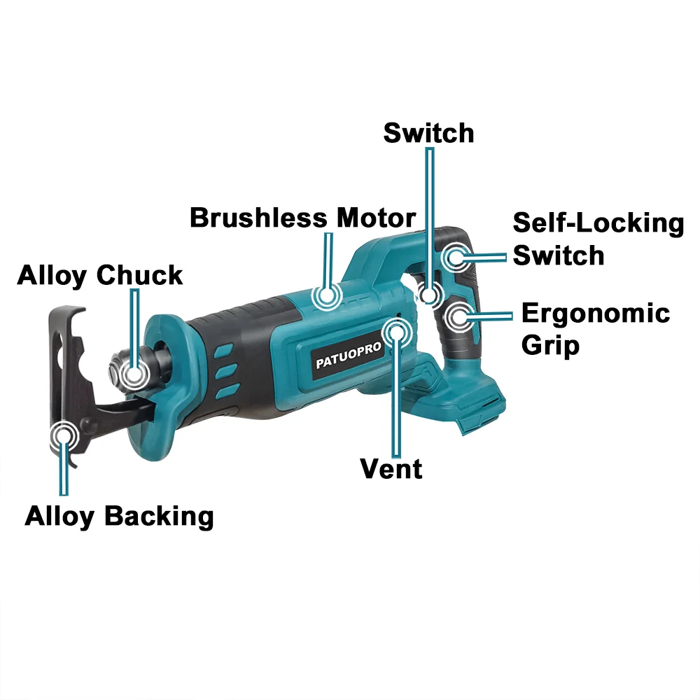 Cordless Brushless Reciprocating Saw Wood Metal PVC Pipe Cutting Power Tool With 4pcs Saw Blades For Makita 18V Battery