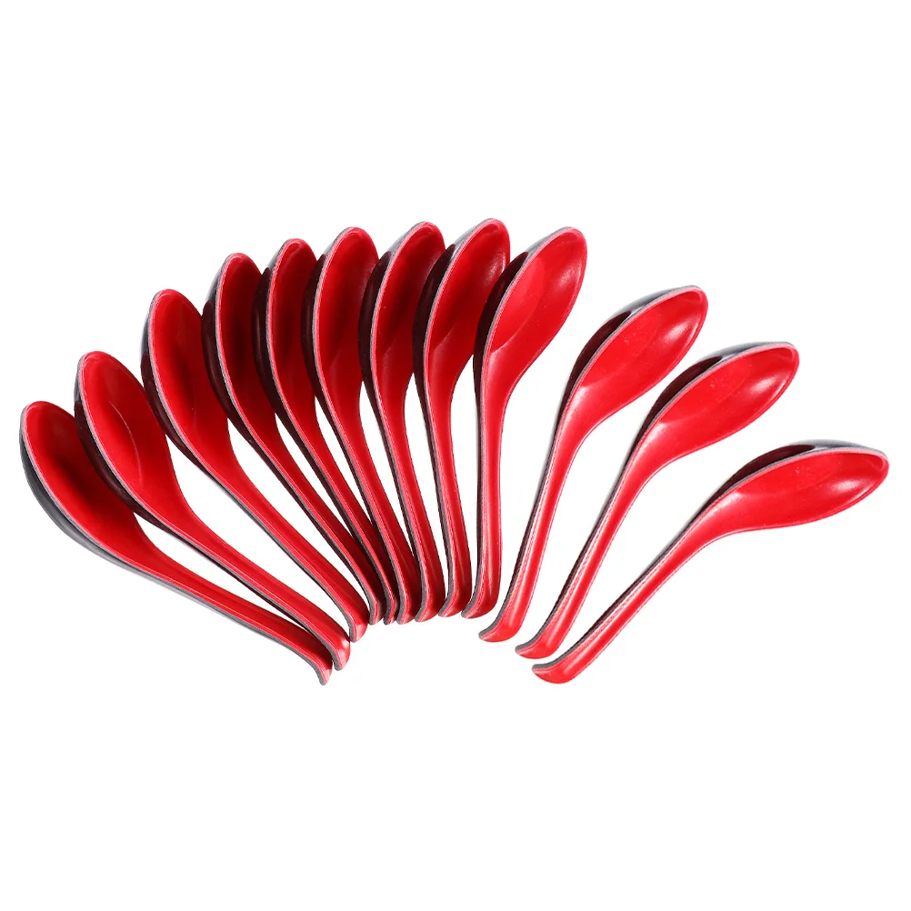 

12 Pcs Imitation Porcelain Colored Spoons Multifuntional Soup Ladle Long Handle Kitchen Porridge Melamine Food Serving