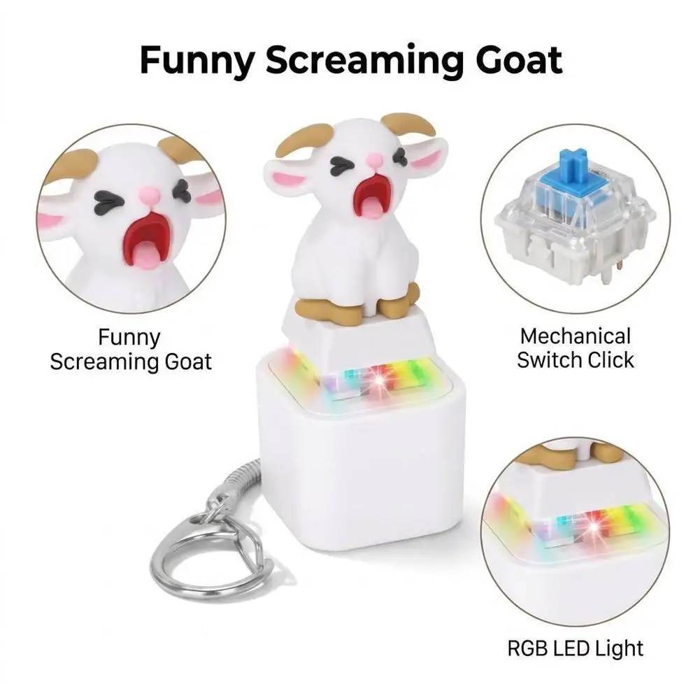 Cute Screaming Goat Fidget Toy Keychain LED Glowing Sound Mechanical Clicker Stress Relief Fashion Gift USB Model 열쇠고리 view 2
