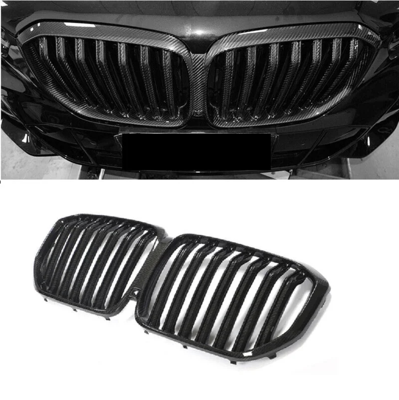 Real Dry Carbon FiberAuto Front Bumber Grill Front Kidney Grille Double Slats Fit For BMWG05 X5 X5M 2019-2023