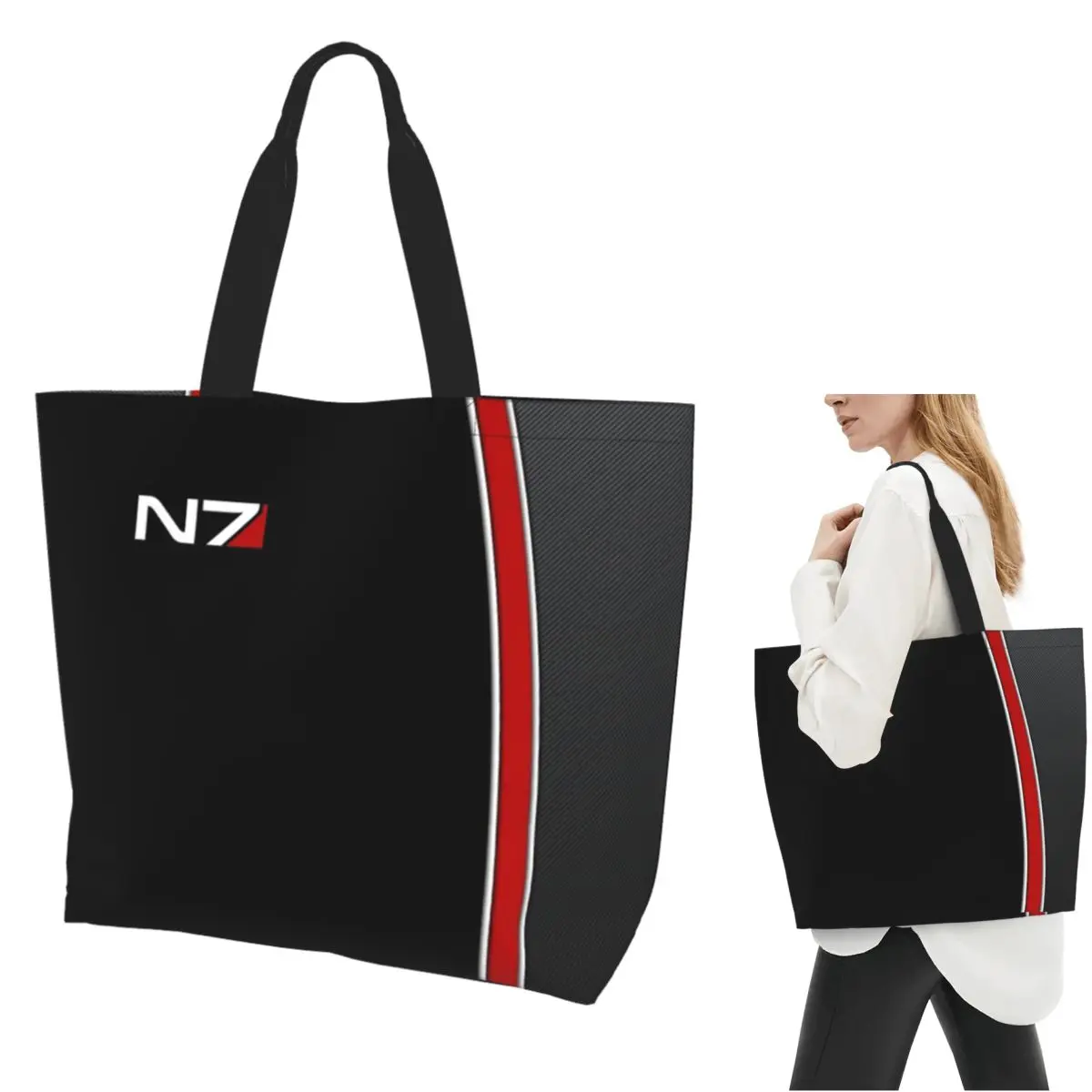 

N7 Mass Effect Эмблема Сумка для покупок Холщовая сумка на плечо большой вместимости Сумка-шоппер для продуктов для женщин