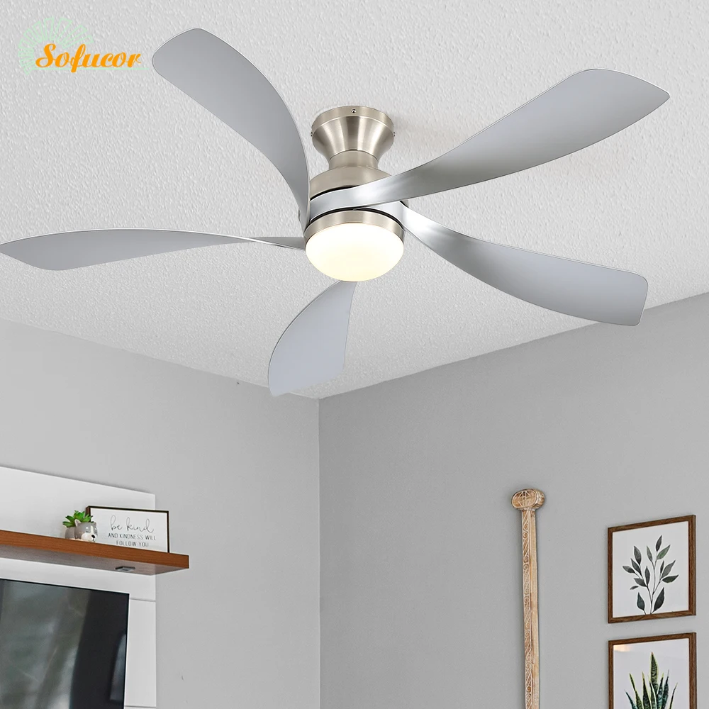 Sofucor 52-Inch Flush Mount Ceiling Fan With DC Ceiling Fan Motor 6-Speed High Wind Speed With Remote Control for rooms