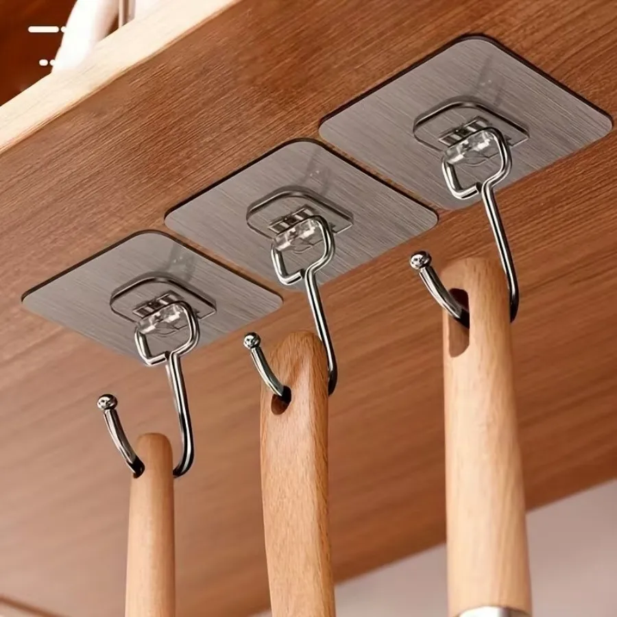 

10pcs Transparent Adhesive Hooks Heavy Duty Self-Stick Wall Hooks Waterproof No Drill for Kitchen Bathroom Door Towel Bag Hangin