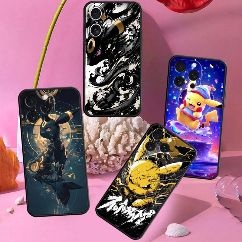 

Dark P-Pok é M-mon Pattern For Apple iPhone 16 16E 15 14 13 12 11 XS X Pro Max Plus Black Soft Silicone Cover