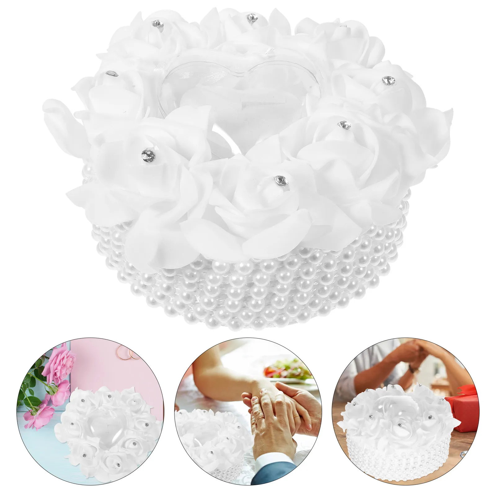 

Pearl Rose Wedding Ring Pillow Elegant Lace Design Soft Comfortable Ring Cushion for Wedding Party Engagement Ceremony Decor
