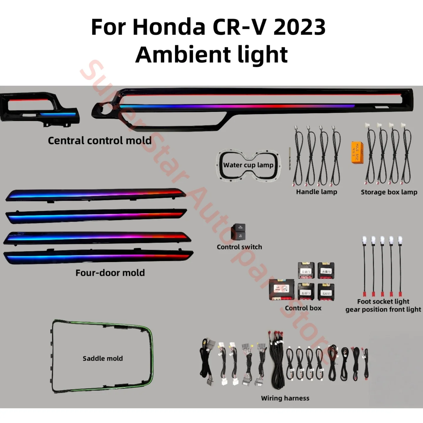 

Подходит для Honda CR-V CRV 2023 + Ambient Light, модернизация внутреннего освещения автомобиля, автомобильные аксессуары, крышка, атмосферная лампа