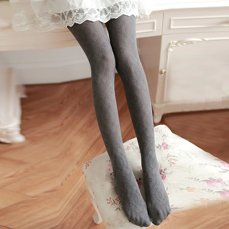 Fashion Retro Pattern Women's Pantyhose Sexy Velvet Comfortable Breathable Dark Fringe Lace Jacquard Lolita Hottie Tights